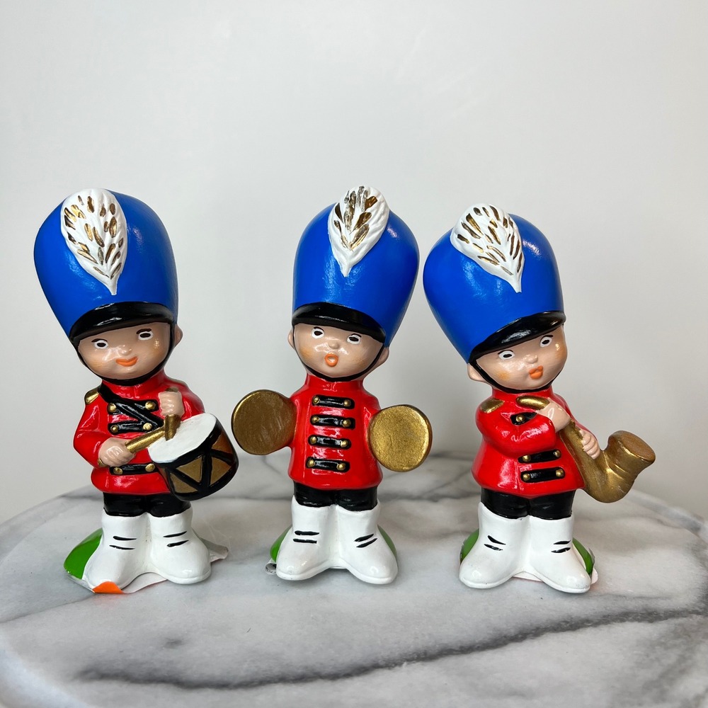 Vintage Ceramic Toy Soldier Band Figurines Set‎ Drum Cymbal Horn Japan